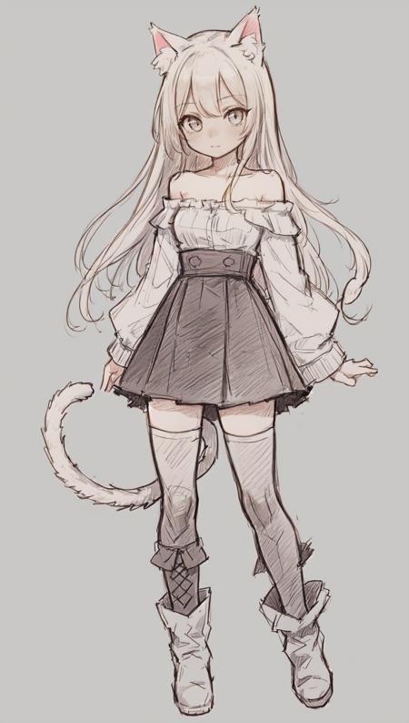 111843-1840767137-1girl, cat ears, cat tail, long hair, sidelocks, high-waist skirt, thighhighs, ankle boots, medium breasts, off shoulder, cute,.png